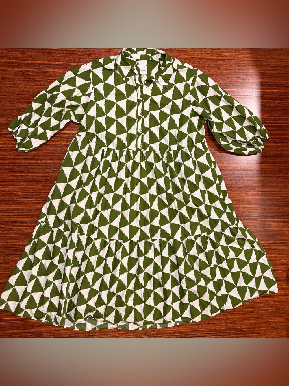 Anthropologie Maeve Bettina Green Geometric Midi Shirt Dress 2X